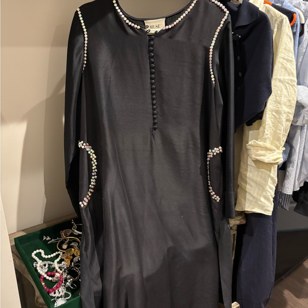 Muse Black Dress with Colorful Pearl Details